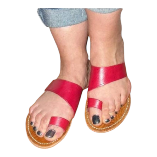 Women's Handmade Red Moroccan Leather Sandals, Uk Size 7