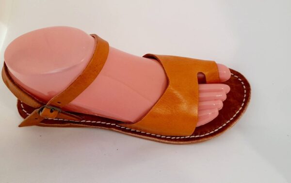 UK Size 7 Tan Handmade Moroccan Leather Buckle Sandals - Image 2