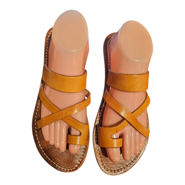 Tan Moroccan Women's Leather Sandals, Uk Size 7 - Image 3