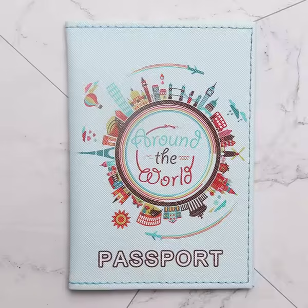Around the world passport holder /Cover Light Blue